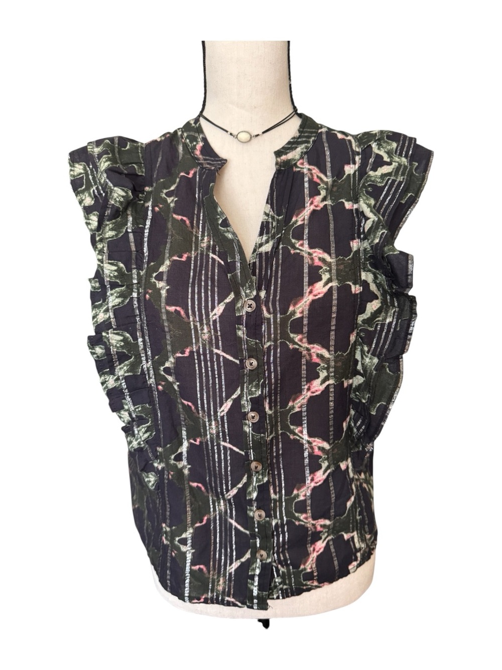 Pilcro Anthropologie Ruffle Sleeve Metallic Stripe Boho Blouse Small